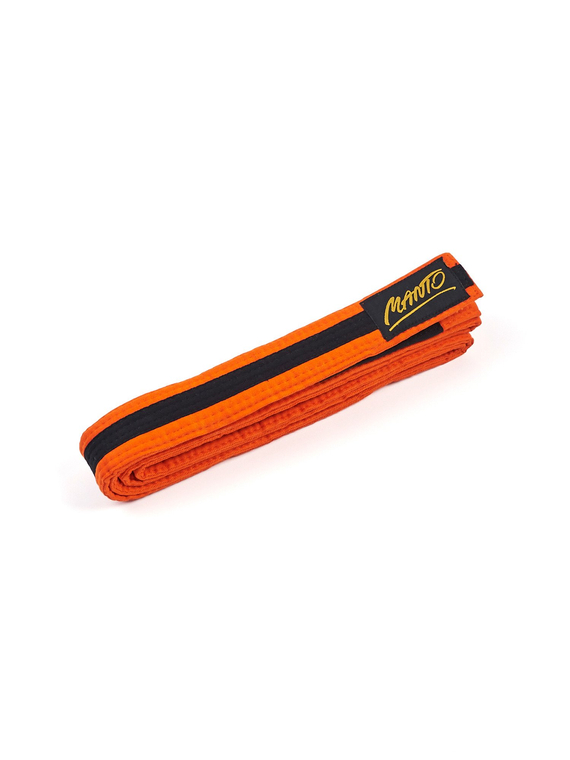 MANTO Kindergürtel BJJ TAG orange mit schwarzen Streifen